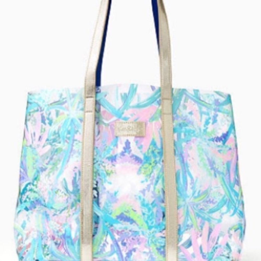 Lilly Pulitzer Colorful Tote Bag with Gold Handles